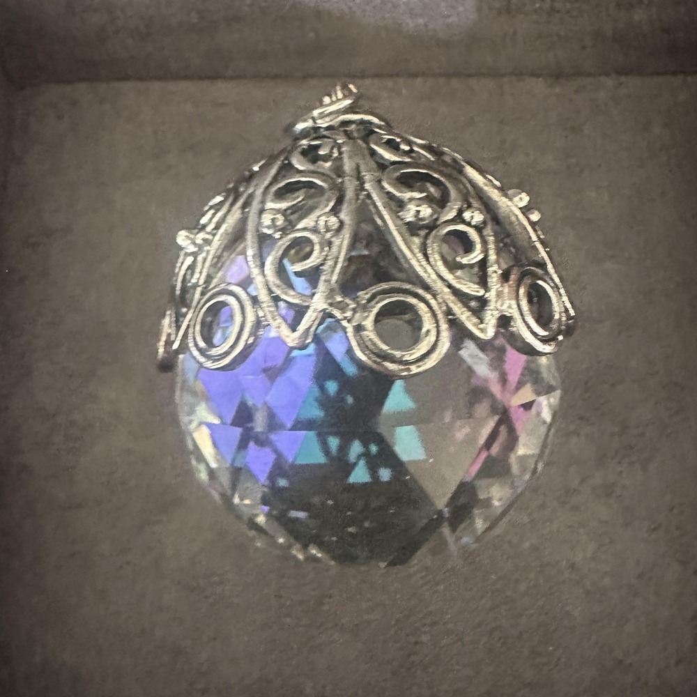 Clear Crystal Glass Ball Small Window Suncatcher Victorian Silver Filigree Decor